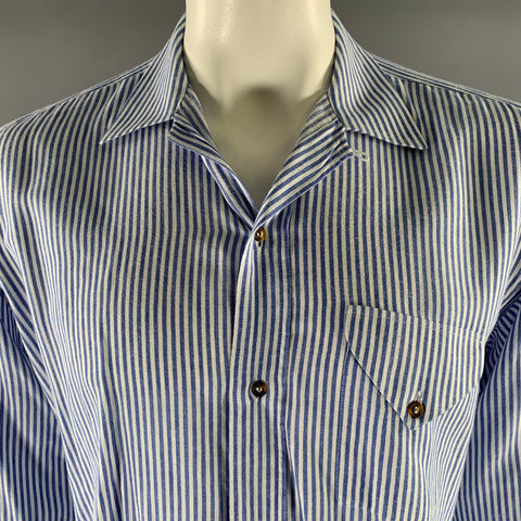 ADAM KIMMEL Size L Blue White Stripe Camp Long Sleeve Shirt