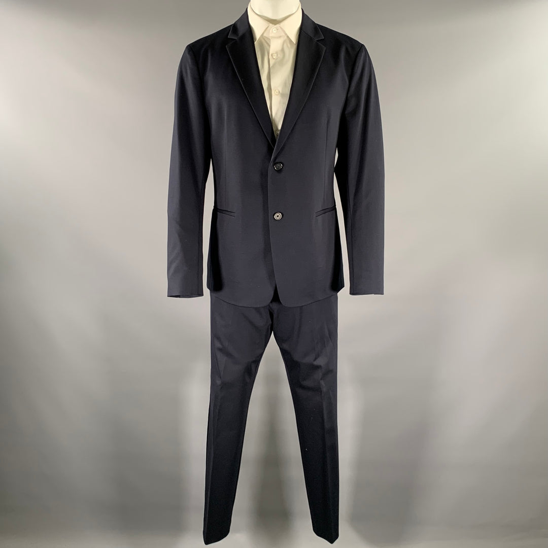 THEORY Size 42 Navy Solid Cotton Polyester Notch Lapel Suit
