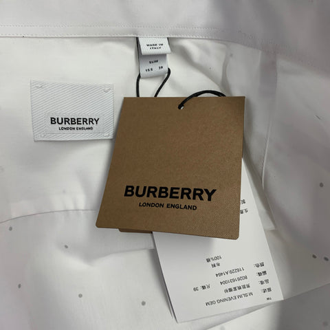 BURBERRY Size S Evening Gem White Embellishment Cotton Tuxedo Long Sleeve Shirt