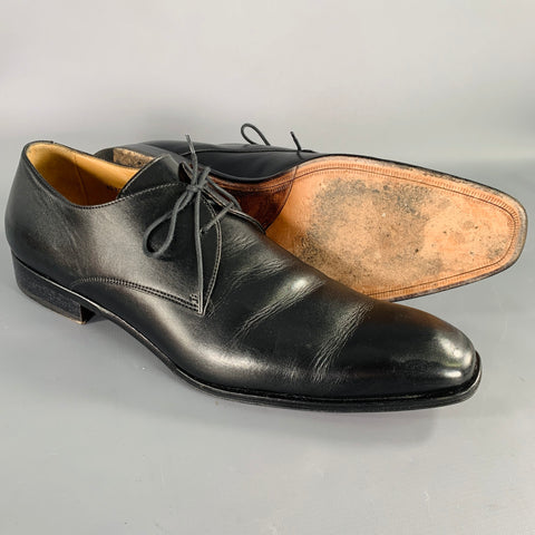 BARNEY'S NEW YORK Size 13 Black Leather Derby Lace-Up Shoes