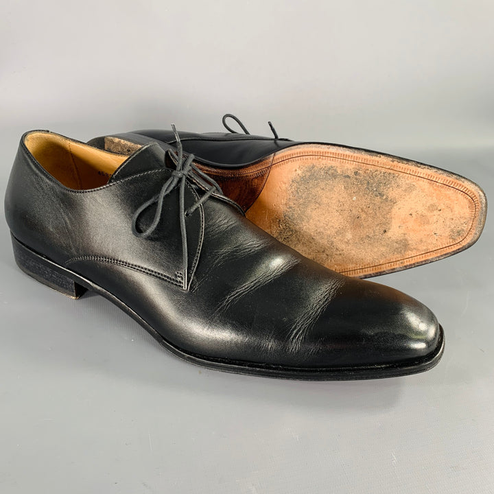 BARNEY'S NEW YORK Size 13 Black Leather Derby Lace-Up Shoes