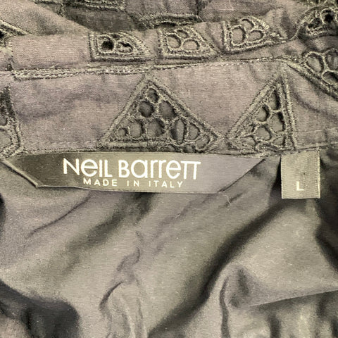 NEIL BARRETT Size L Black Cotton Eyelet Lace Asymmetrical Button Up Shirt