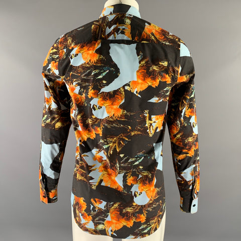 GIVENCHY Size XS Black Orange Animal Print Cotton Long Sleeve Shirt