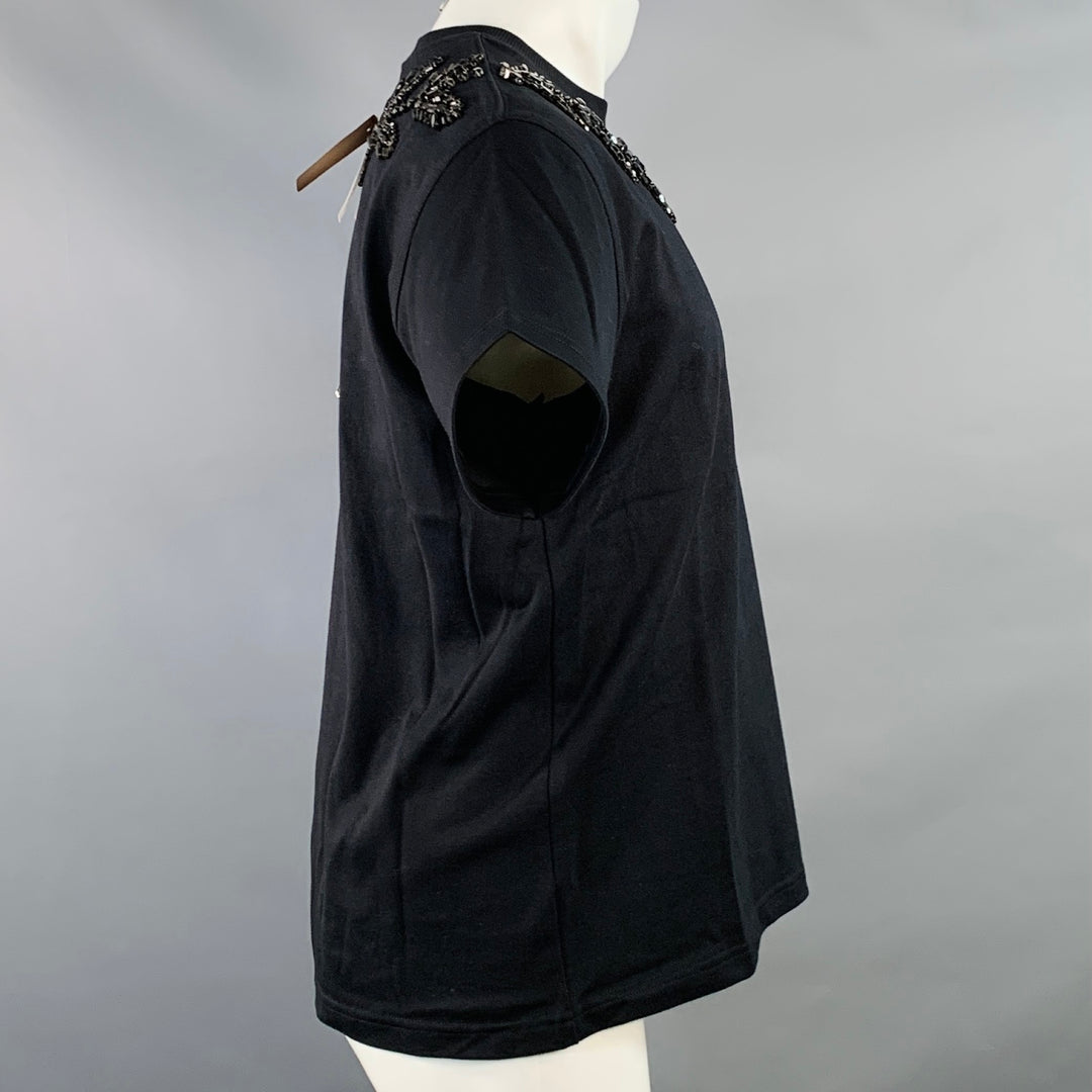 BURBERRY Size XS Black Crystal Embellishment Cotton Crew-Neck T-shirt