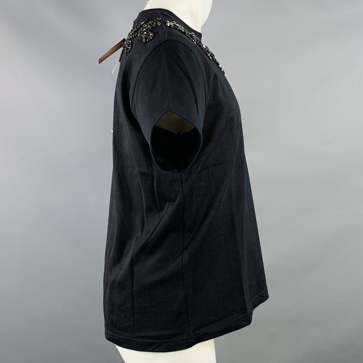 BURBERRY Size XS Black Crystal Embellishment Cotton Crew-Neck T-shirt