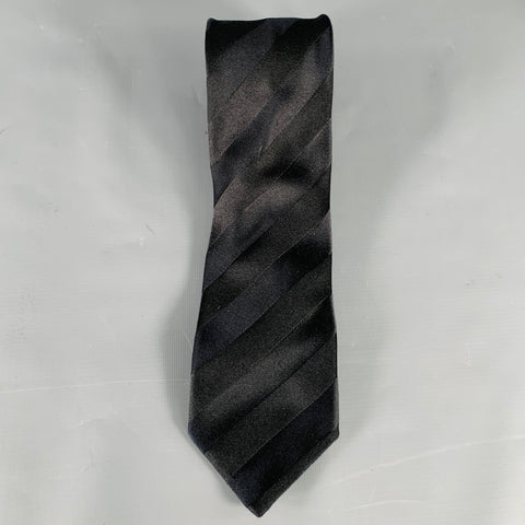 BRIONI Black Diagonal Stripe Silk Tie