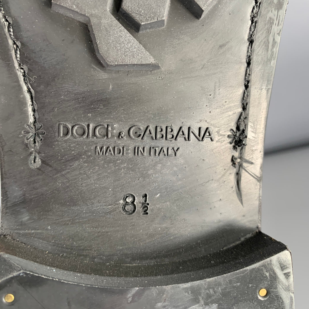 DOLCE & GABBANA Size 8.5 Black Gold Embroidery Leather Side Buttons Boots