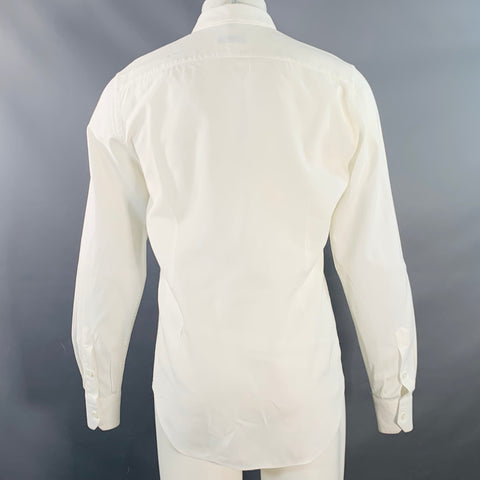 VALENTINO Size M White Woven Cotton Button Up Long Sleeve Shirt
