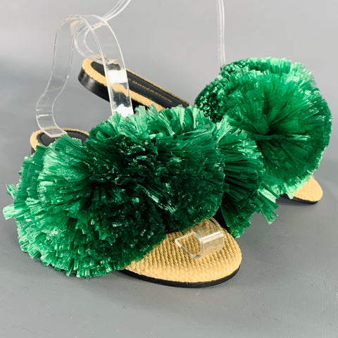 AVEC MODERATION Size 6 Green Natural Leather Embellishment Slip On Sandals