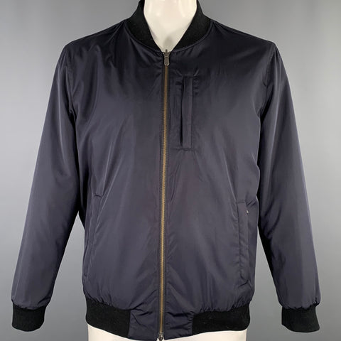 J.HILBURN Size L Black Navy Cotton Blend Reversible Bomber Coat
