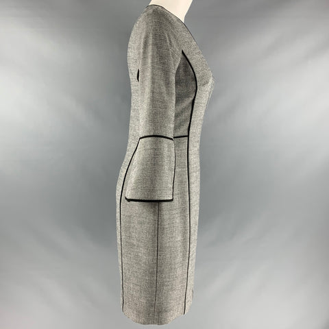 ELIE TAHARI Taille 4 Noir Blanc Polyester Mélange Nailhead Robe Manches 3/4