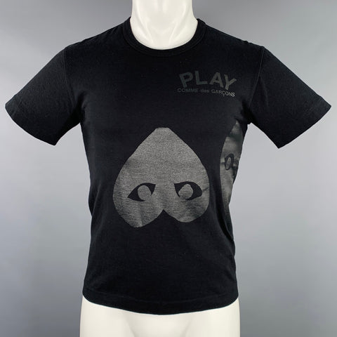 COMME des GARCONS Size S Black Hearts Print Crew Neck T-shirt
