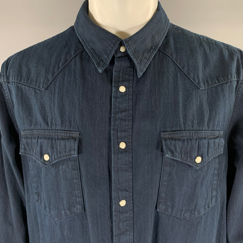 VISVIM Size M Indigo Cotton Snaps Long Sleeve Shirt