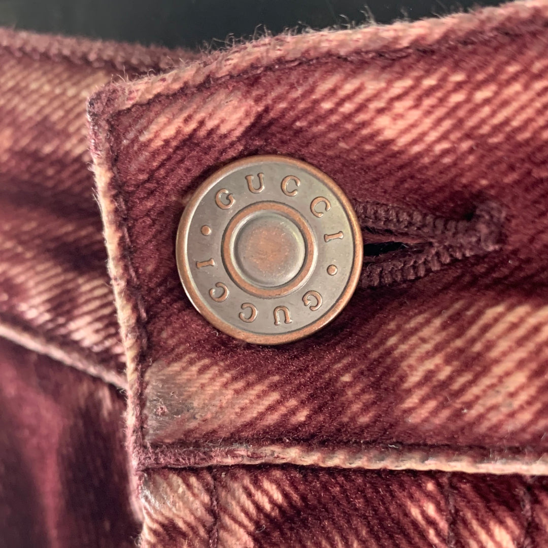 GUCCI Size XS Burgundy Velvet Cotton Flared Denim Jeans