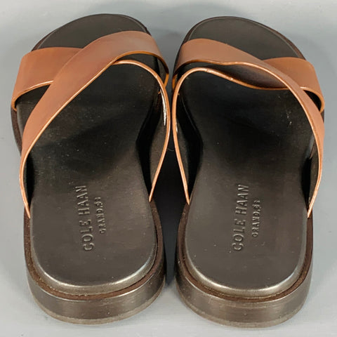 COLE HAAN Size 9 Brown Cognac Calf Leather Criss Cross Slip On Sandals