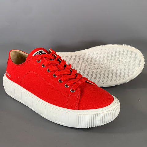 VERSACE Size 9 Red Canvas Lace Up Sneakers