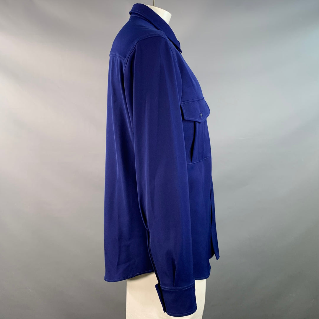SIES MARJAN Size XL Blue Polyester Twill Patch Pockets Long Sleeve Shirt
