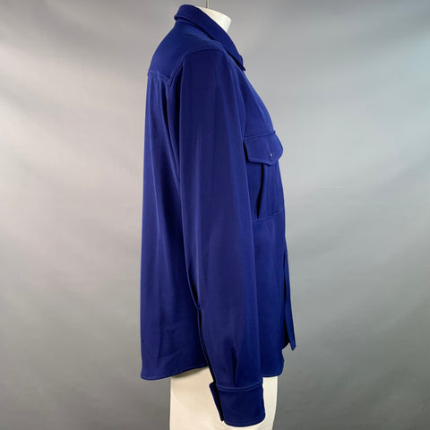 SIES MARJAN Size XL Blue Polyester Twill Patch Pockets Long Sleeve Shirt