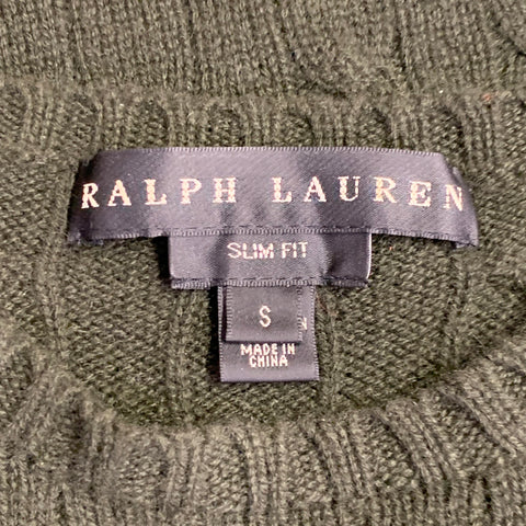 RALPH LAUREN Size S Green Cashmere Cable Crew Neck Sweater