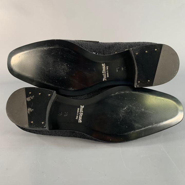 PAUL STUART Size 8.5 Black Sequined Velvet Slip On Loafers