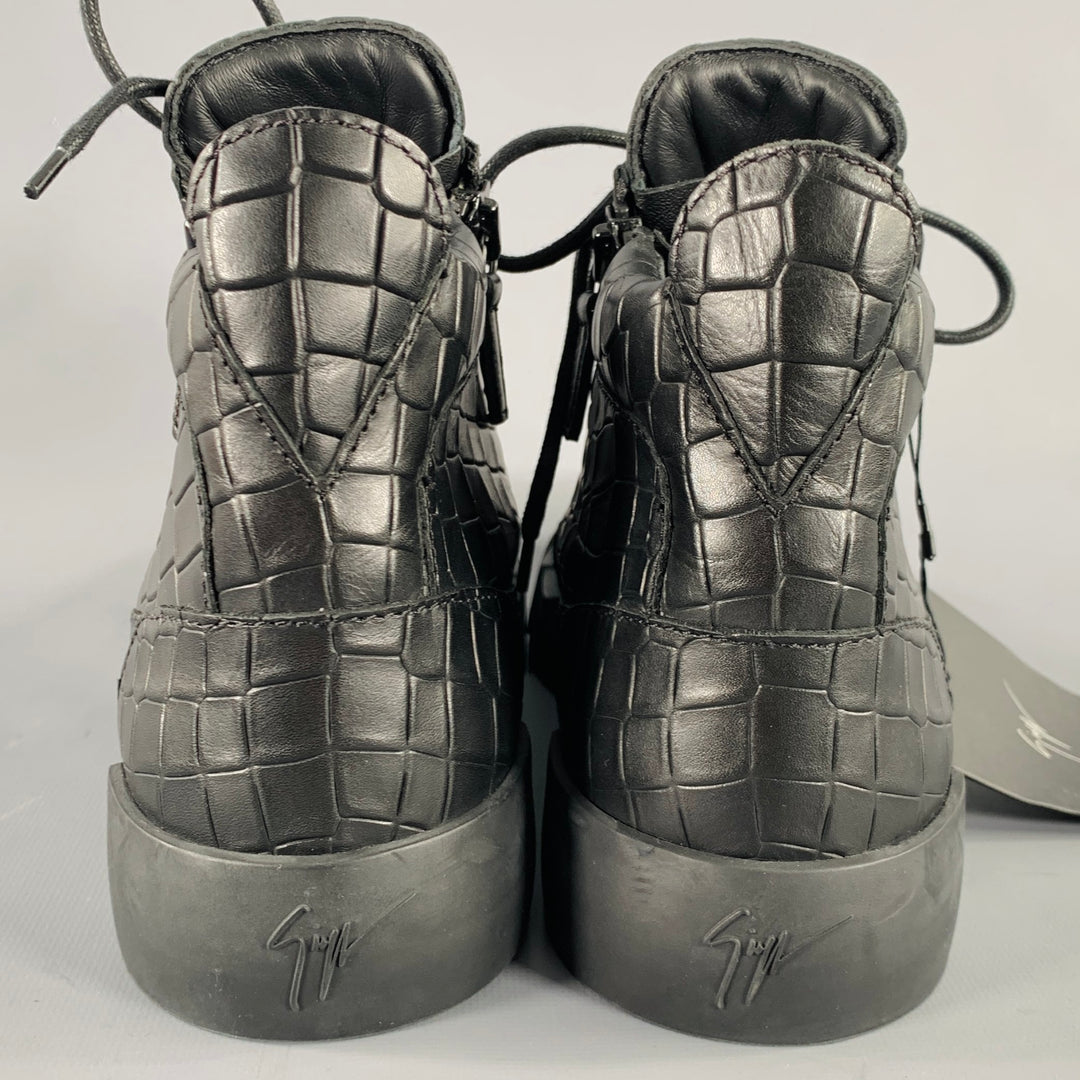 GIUSEPPE ZANOTTI Size 9 Black Croc Embossed Leather High Top  display picture 2