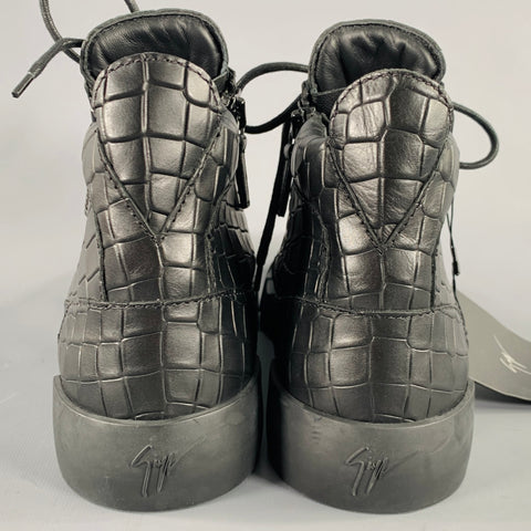 GIUSEPPE ZANOTTI Size 9 Black Croc Embossed Leather High Top Sneakers