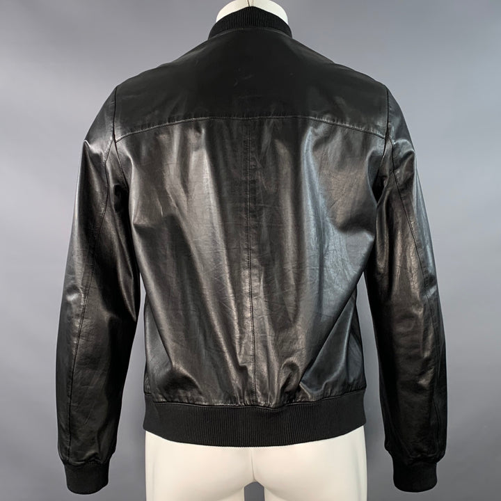 PRADA Size 38 Black Reversible Lambskin Leather Nylon Bomber Jacket
