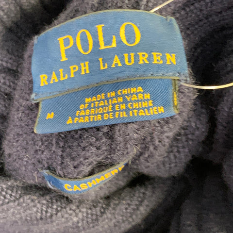 POLO by RALPH LAUREN Size M Navy Cashmere Cable Knit Turtleneck Poncho Sweater