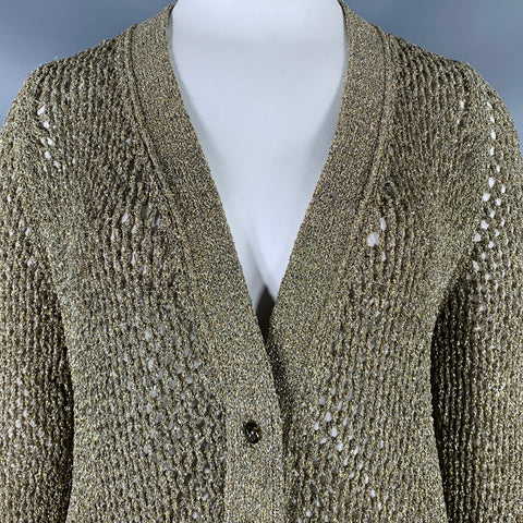 MARC JACOBS Size L Runway 2018 Gold Nylon Metallic Knit Mesh Cardigan