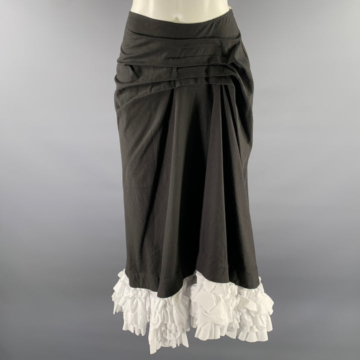 MOLLY GODDARD Size 8 Black White Cotton Ruffled Midi Ankle Skirt