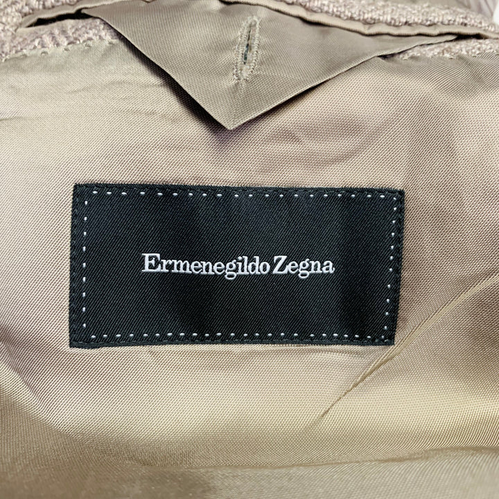 ERMENEGILDO ZEGNA Size 42 Beige Taupe Herringbone Cashmere Silk Sport Coat