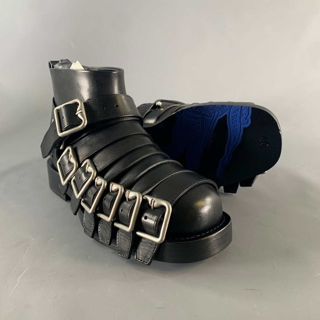 BURBERRY Size 7 Black Leather Pull On Boots