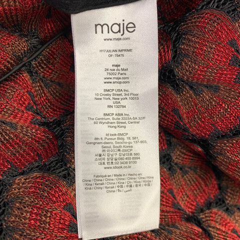MAJE Size S Black Burgundy Polyester Pleated Knee Length Skirt