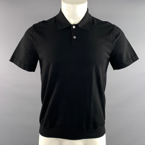THEORY Size S Black Solid Viscose Blend Spread Collar Polo