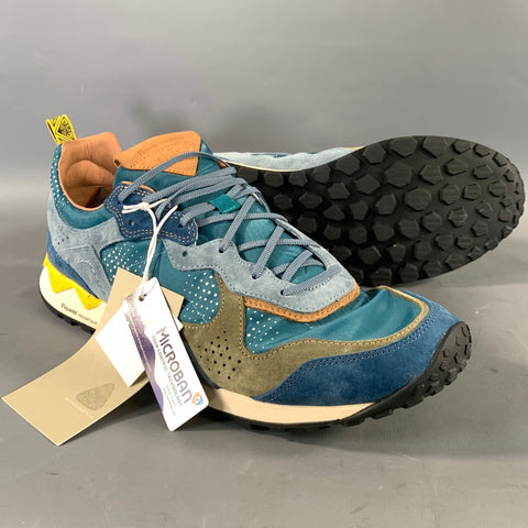 FLOWER MOUNTAIN Size 11.5 Blue Green Color Block Suede & Nylon Sneakers