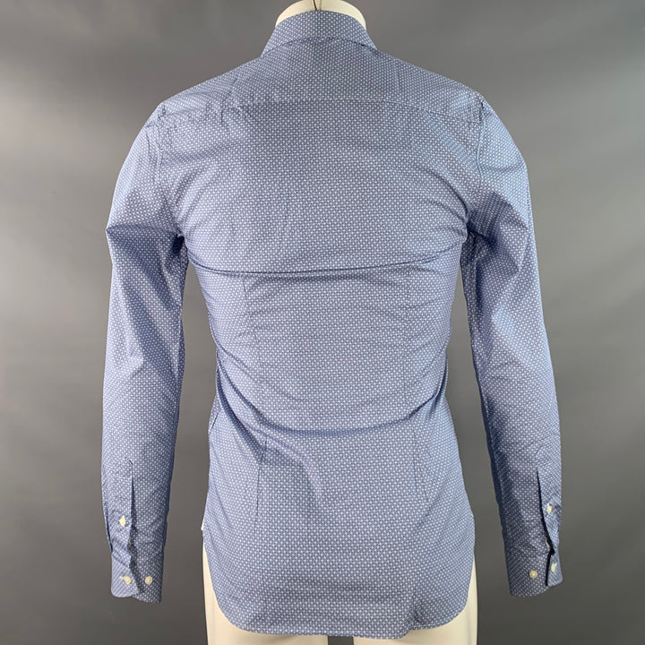 TED BAKER ENDURANCE Size S Blue White Woven Cotton Curved Cutaway Long Sleeve Shirt