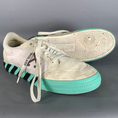OFF-WHITE Size 11.5 White Mint Mixed Fabrics Suede Canvas Sneakers