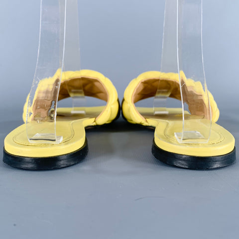 BOTTEGA VENETA Size 7 Yellow Leather Quilted Slide Sandals