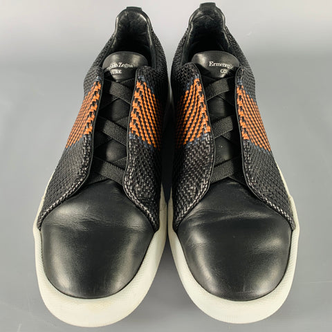 ERMENEGILDO ZEGNA Size 12 Black Brown Woven Leather Slip On Sneakers