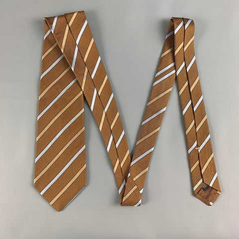 BORRELLI Cravate à rayures diagonales marron bleu clair