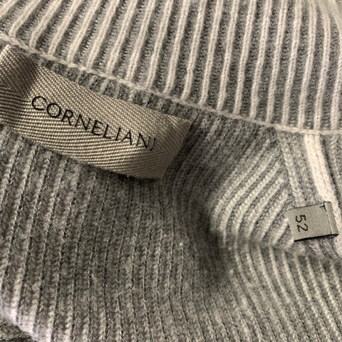 CORNELIANI Size L Grey Ribbed Knit Cashmere Cotton Full Zip Jacket