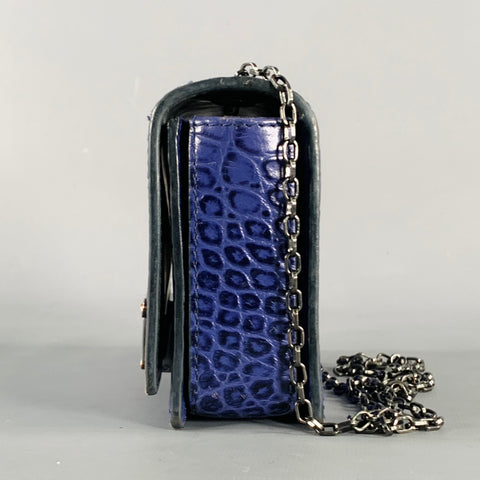 EMPORIO ARMANI Purple Croc Embossed Leather Cross Body Handbag