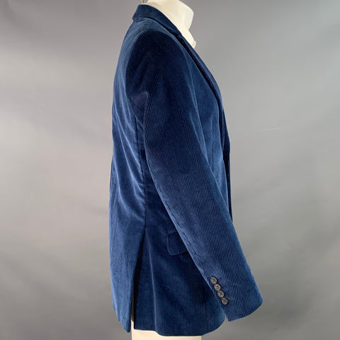 LEONARD JAY Size 38 Regular Blue Corduroy Cotton Notch Lapel Sport Coat