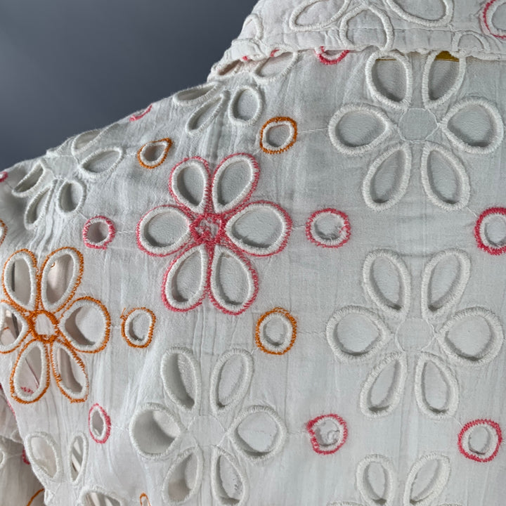 RAMY BROOK Size XL White Pink Orange Cotton Cut Out Button Up Casual Top