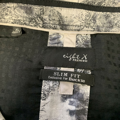 EIGHT X Size XL Grey Black Paisley Cotton Button Down Long Sleeve Shirt
