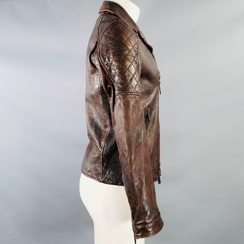 DSQUARED2 Size 40 Brown Distressed Leather Slim Fit Biker Jacket