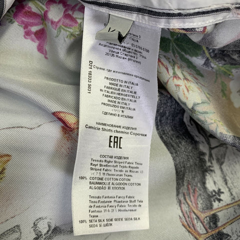 ETRO Size XS White Multi Color Cotton Silk Print Button Down Collar Shirt