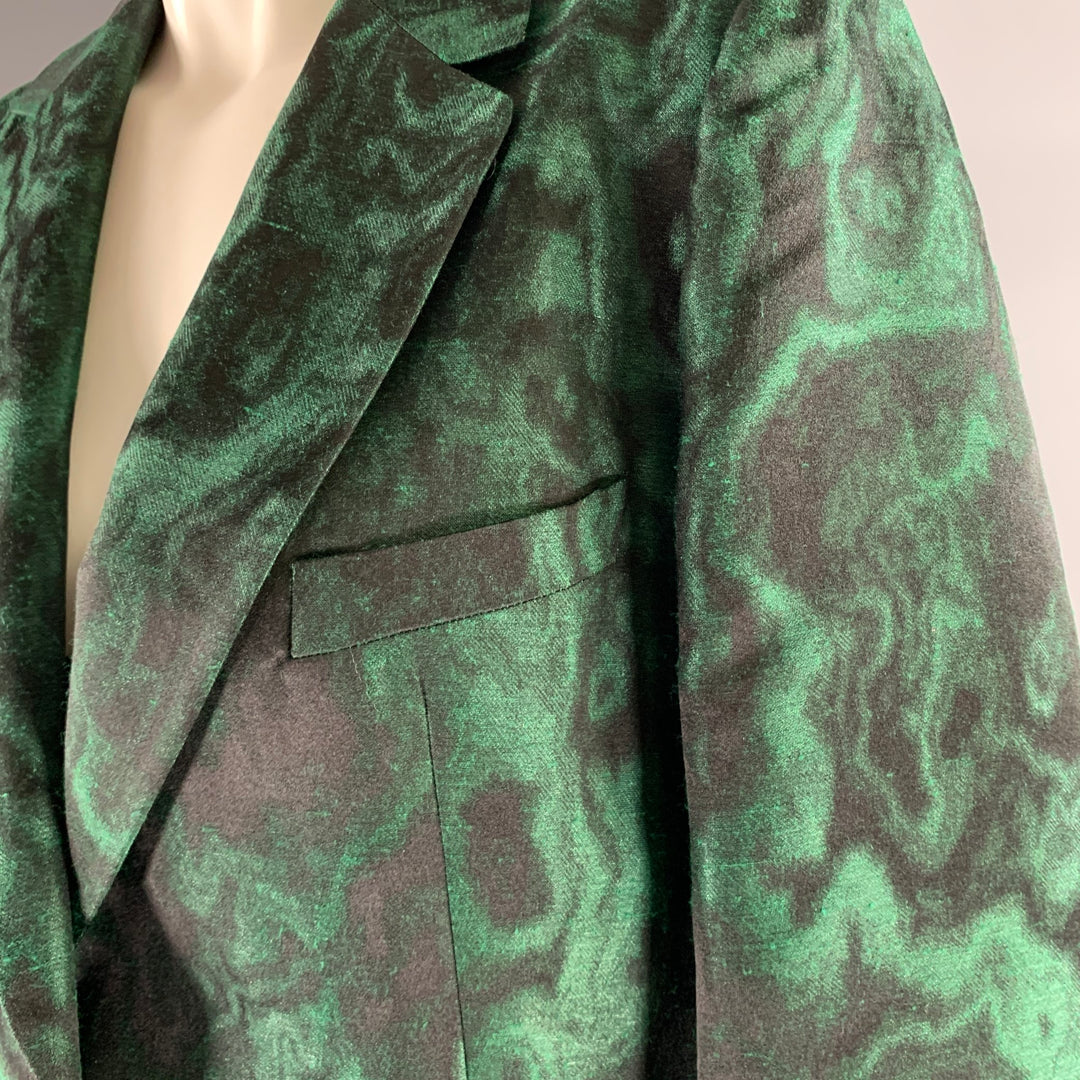 DRIES VAN NOTEN Size 12 Green Black Silk Blend Blazer
