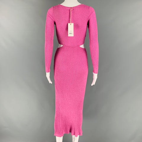 LOVESHACKFANCY Size XS Pink Viscose Ribbed Cutout Dress