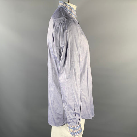 ETRO Size XL Blue Yellow Geometric Pointed Collar Long Sleeve Shirt